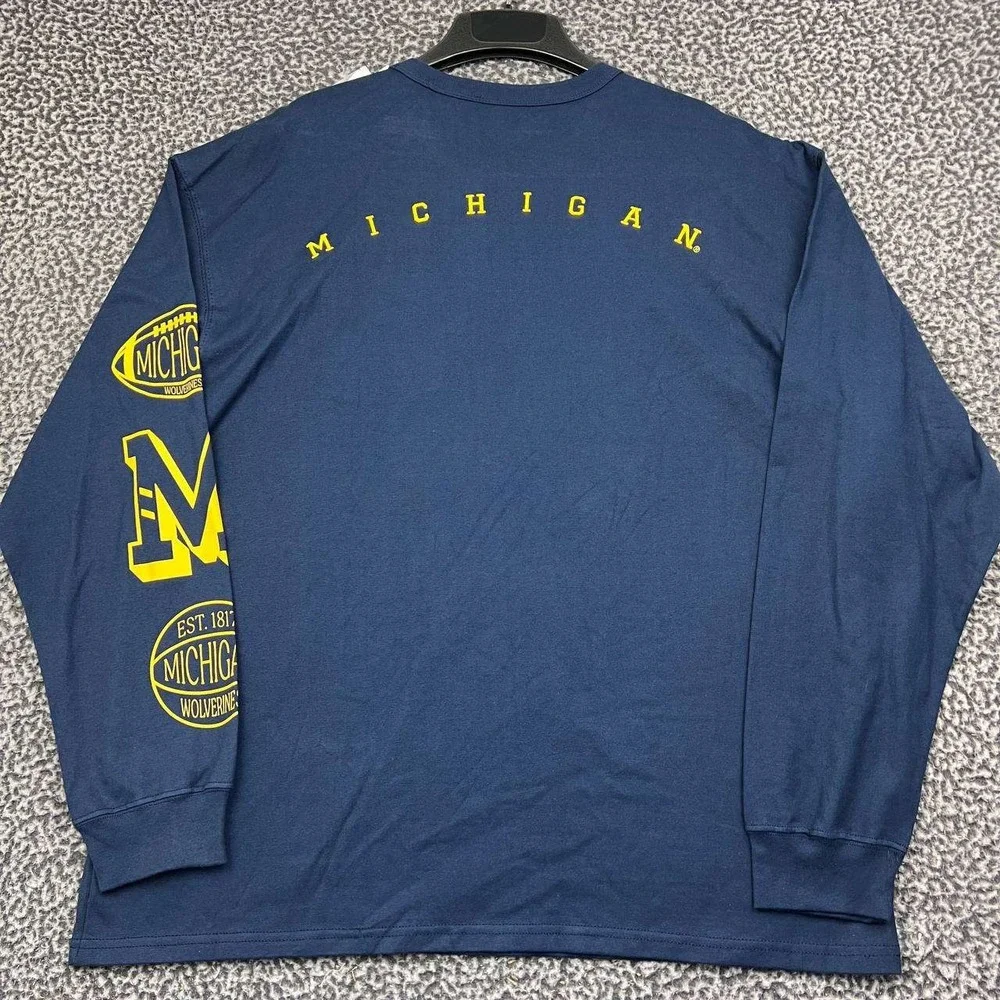 Air Jordan Michigan Wolverines Men Shirt Large Navy Long Sleeve Pocket New L